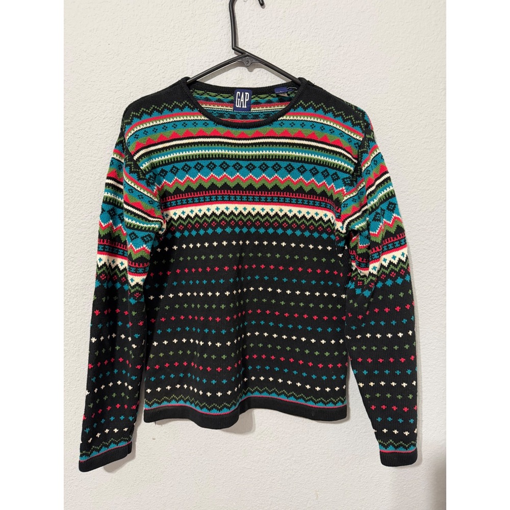 Vintage 90s GAP Fair Isle Cotton Sweater L Australia Multi Geometric Crewneck